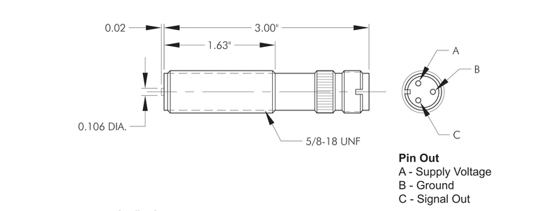 4-5015U Amplified Magnetic Pickup Technical Drawing with Dimensions
